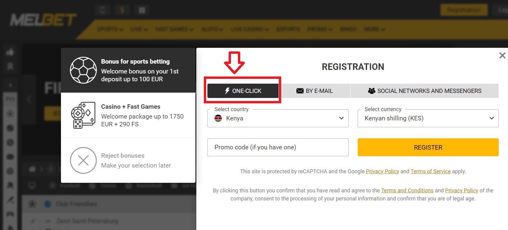 Melbet Kenya One-click Registration